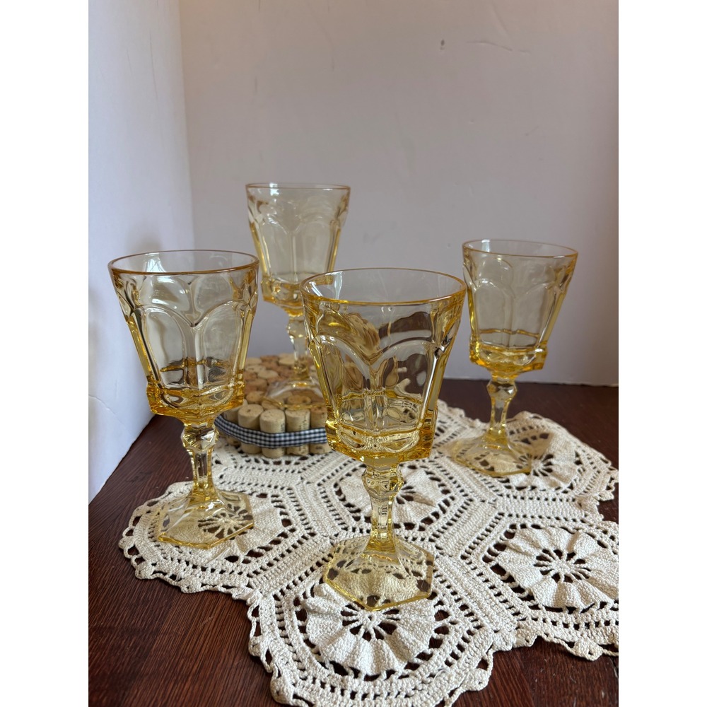 Fostoria Virginia Yellow Water‎ Goblets Iced Tea Glass Set of 4 Amber Vintage